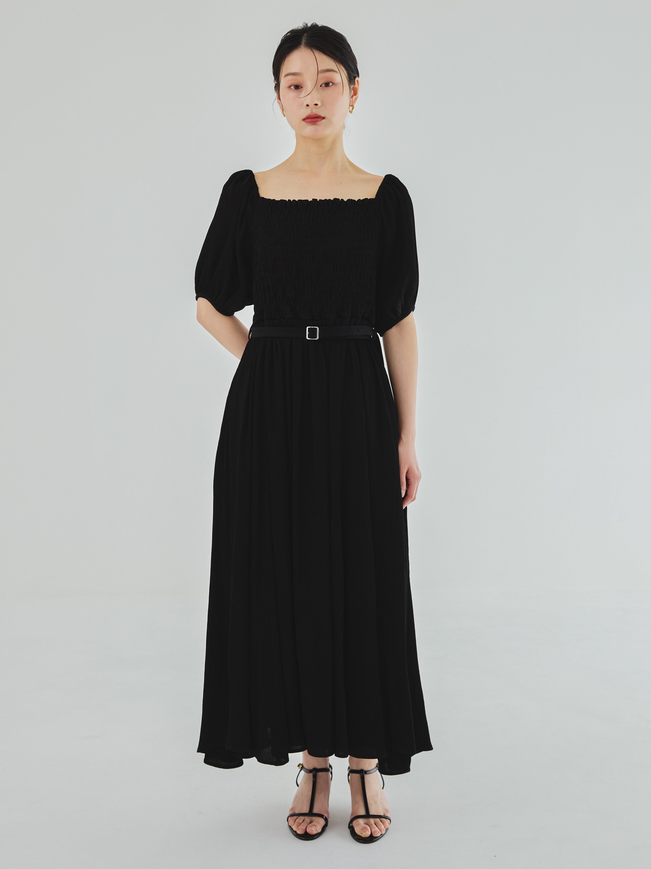 YORYU SATIN SHIRRING DRESS