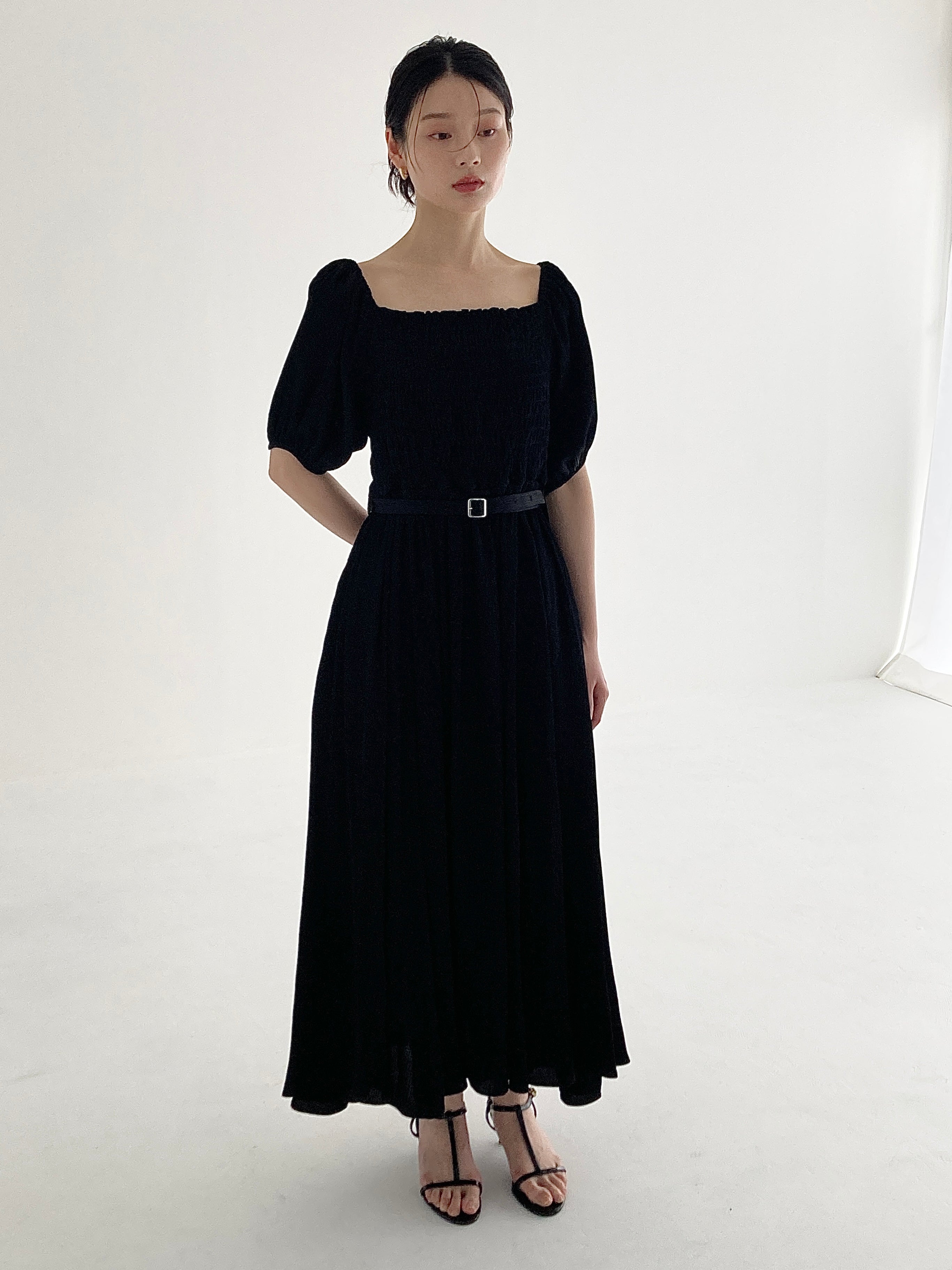 YORYU SATIN SHIRRING DRESS