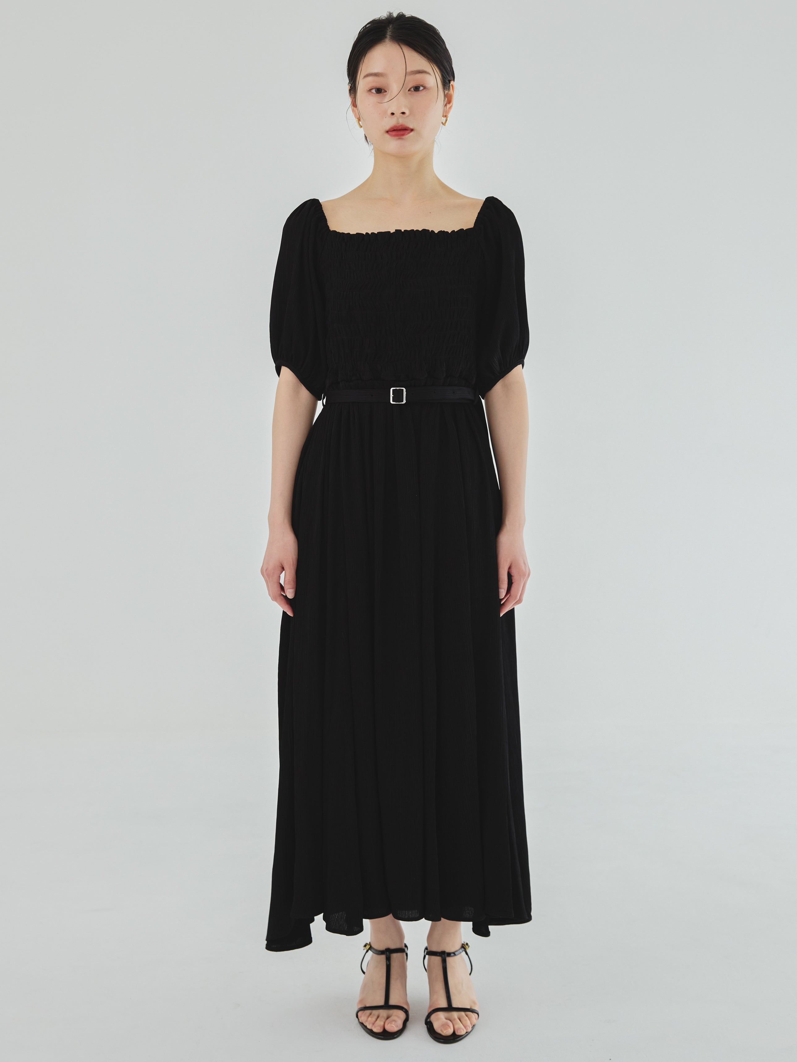 YORYU SATIN SHIRRING DRESS