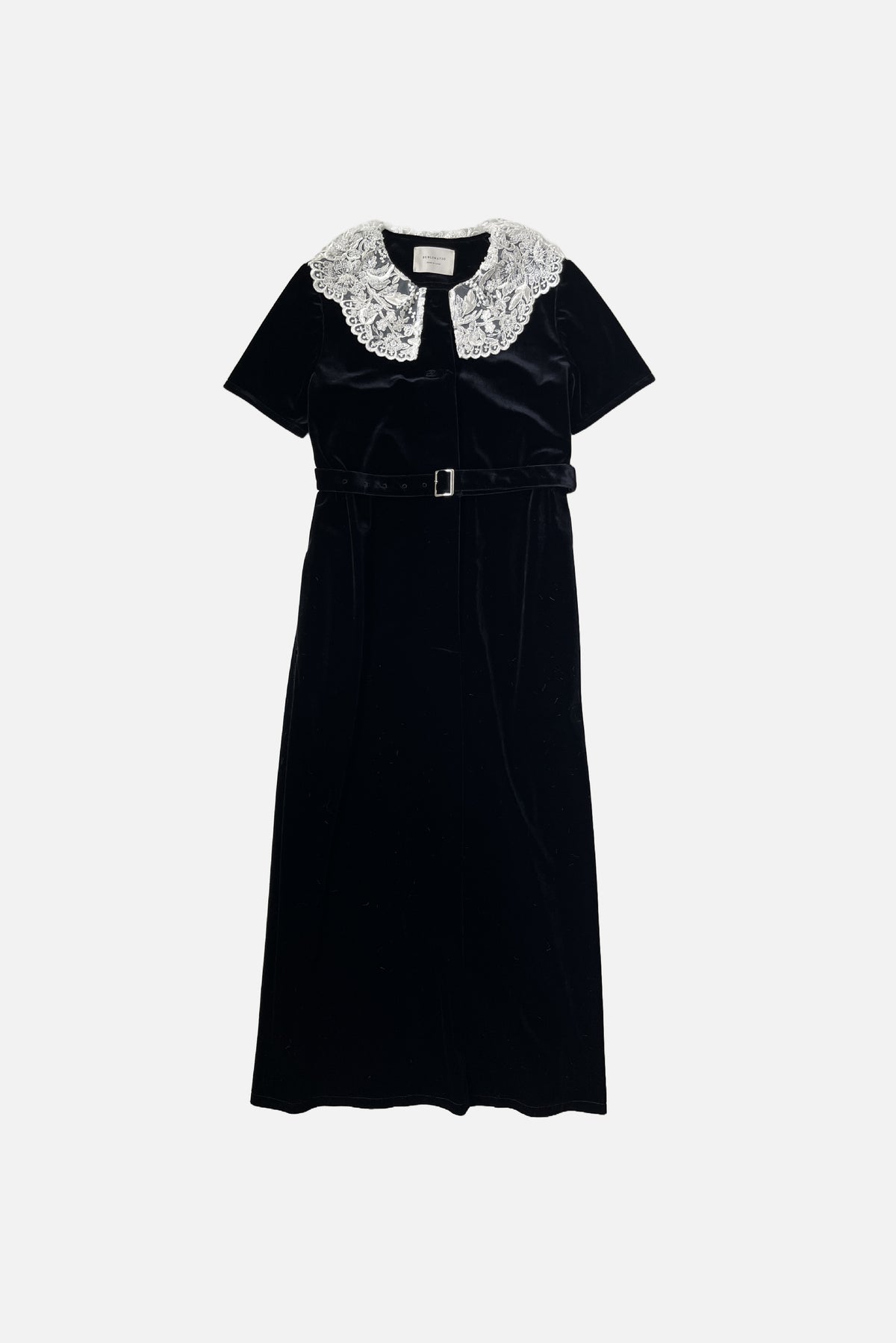 VELOUR LACE COLLAR DRESS / BLACK